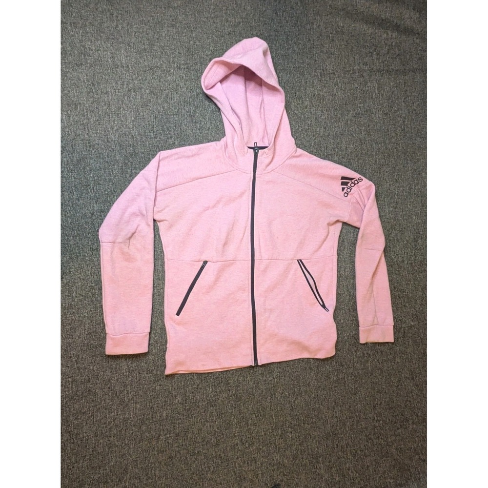 Adidas Women's Performance Full Zip XS Hoodie Pink Black Logo Athletic Jacket